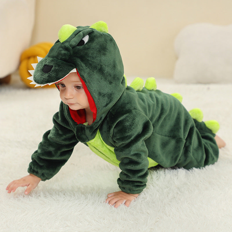 New children's flannel crawling clothes, baby jumpsuit, baby pajamas, cross-border dinosaur jumpsuit