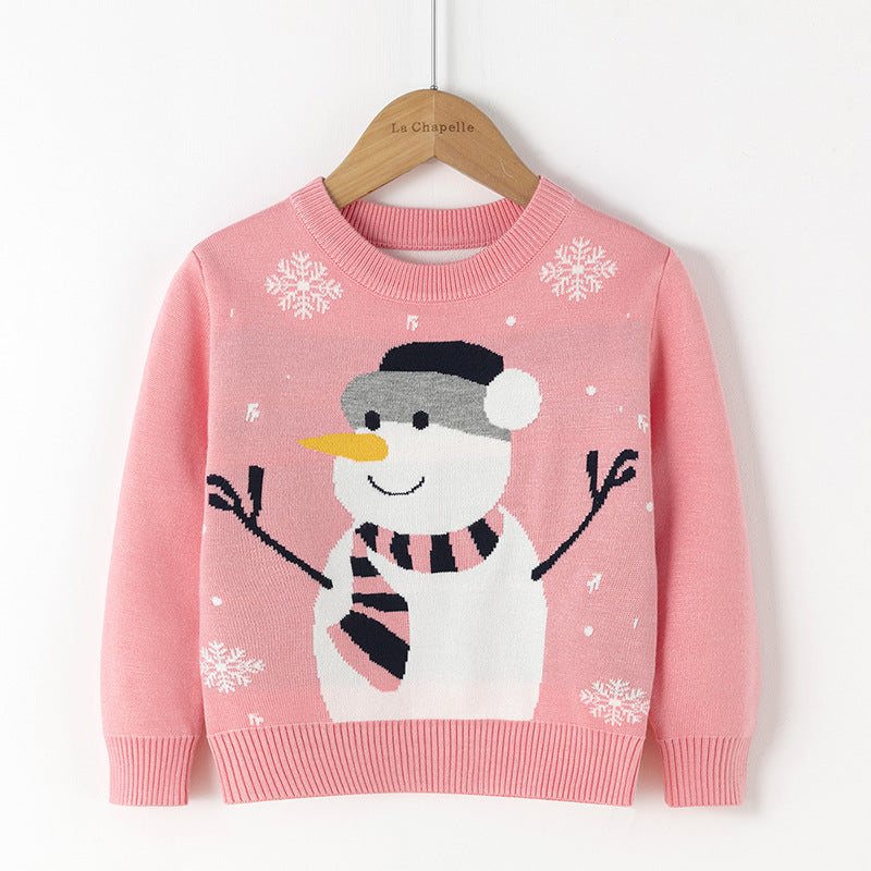 New children's sweaters for autumn and winter, European and American Christmas, snowman pullover, base, girls' knitted sweater, children's clothing