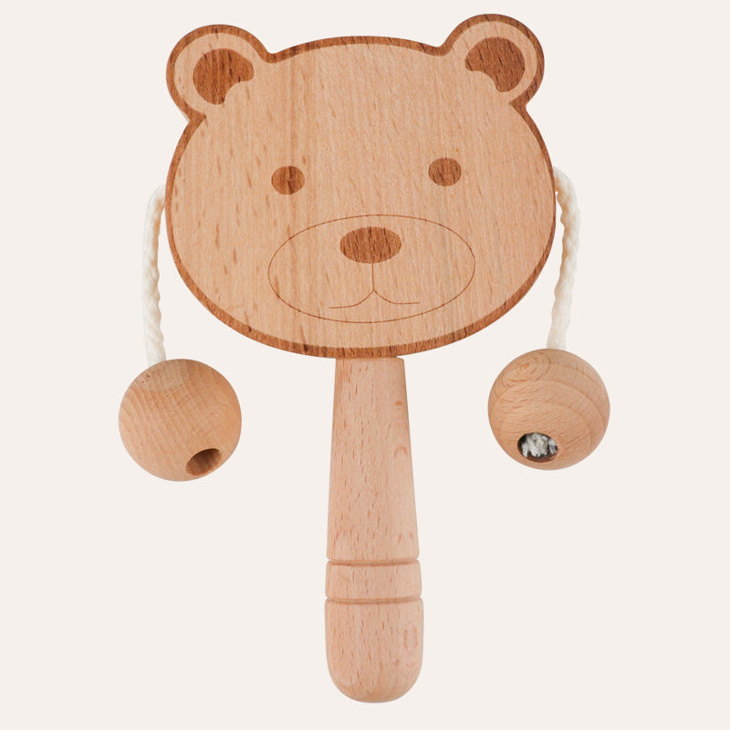 Christmas toy gift: wooden cartoon tambourine, baby toy, newborn baby can chew on the shaking drum, traditional children's early education hand bell