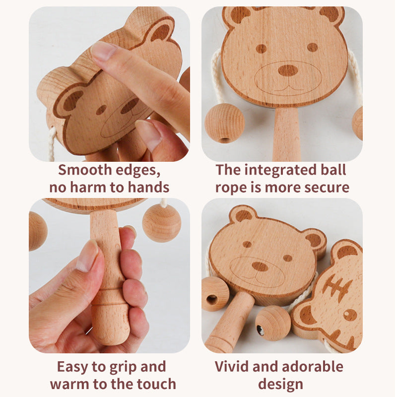 Christmas toy gift: wooden cartoon tambourine, baby toy, newborn baby can chew on the shaking drum, traditional children's early education hand bell