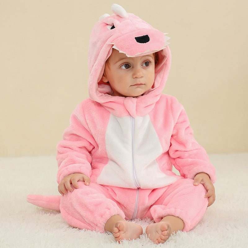 New children's flannel crawling clothes, baby jumpsuit, baby pajamas, cross-border dinosaur jumpsuit