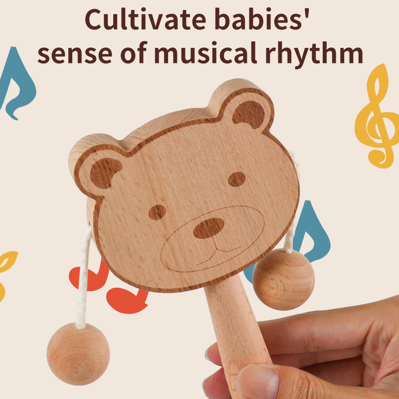 Christmas toy gift: wooden cartoon tambourine, baby toy, newborn baby can chew on the shaking drum, traditional children's early education hand bell