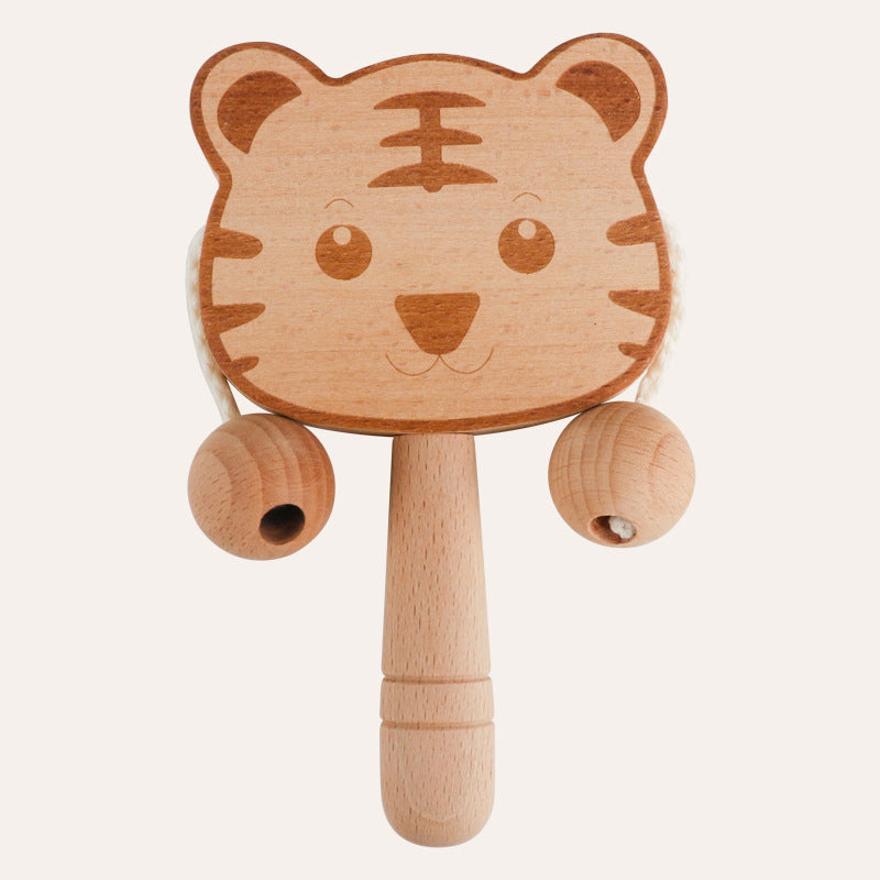 Christmas toy gift: wooden cartoon tambourine, baby toy, newborn baby can chew on the shaking drum, traditional children's early education hand bell