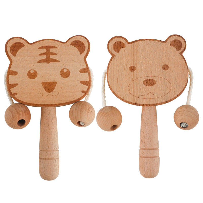 Christmas toy gift: wooden cartoon tambourine, baby toy, newborn baby can chew on the shaking drum, traditional children's early education hand bell