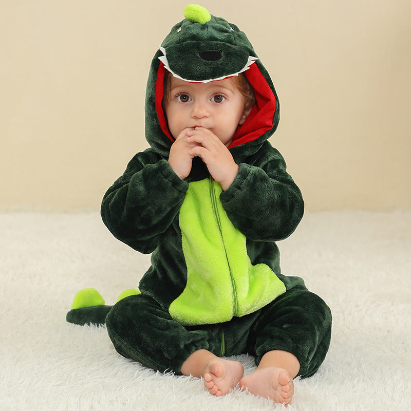 New children's flannel crawling clothes, baby jumpsuit, baby pajamas, cross-border dinosaur jumpsuit