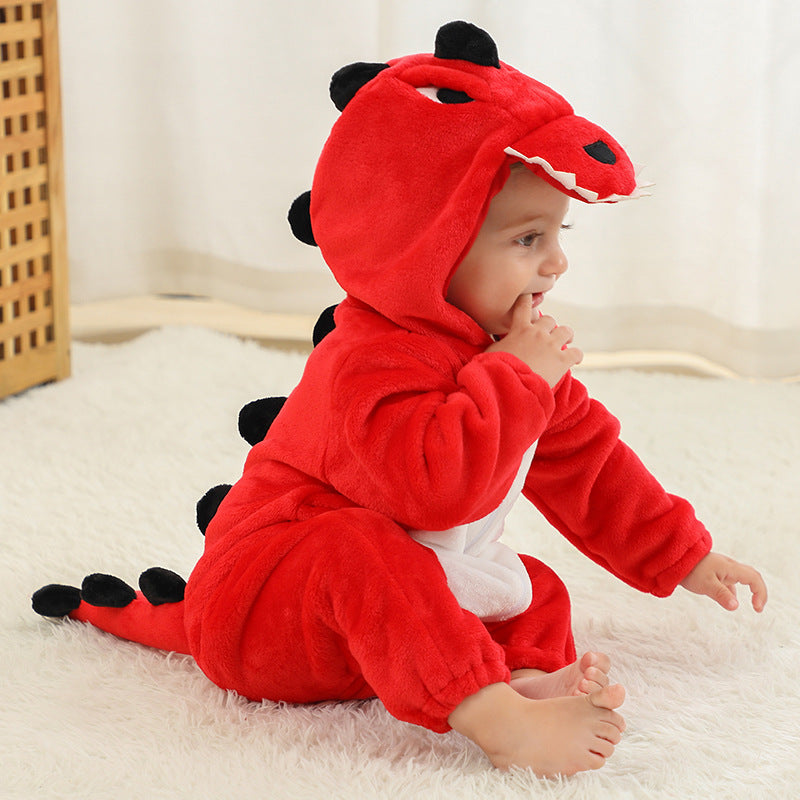 New children's flannel crawling clothes, baby jumpsuit, baby pajamas, cross-border dinosaur jumpsuit