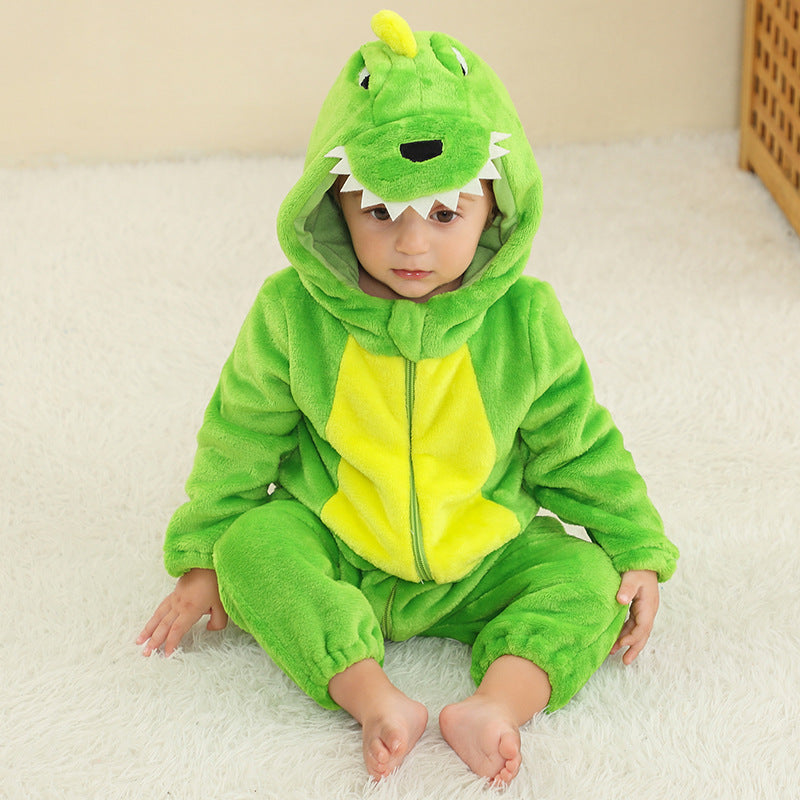 New children's flannel crawling clothes, baby jumpsuit, baby pajamas, cross-border dinosaur jumpsuit