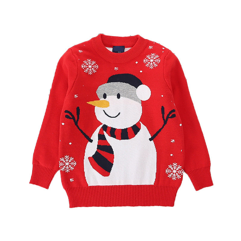 New children's sweaters for autumn and winter, European and American Christmas, snowman pullover, base, girls' knitted sweater, children's clothing